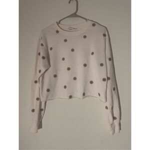 Mighty Fine Womens Medium Sunflower Cropped Crew Neck Embroidered Cream Sweater